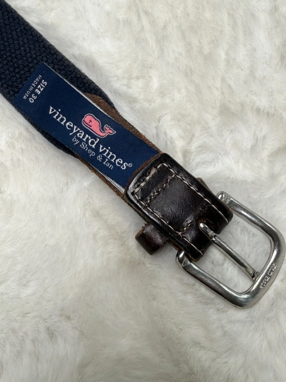 Vineyard Vines Brown Leather American Flag Web Belt Kids 30 Made USA Brass Buckl